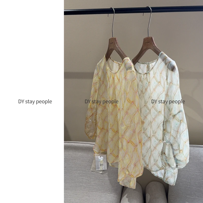 DY【彩琉璃】100%苎麻~夏季薄款色织油画感浪漫圆领小衫