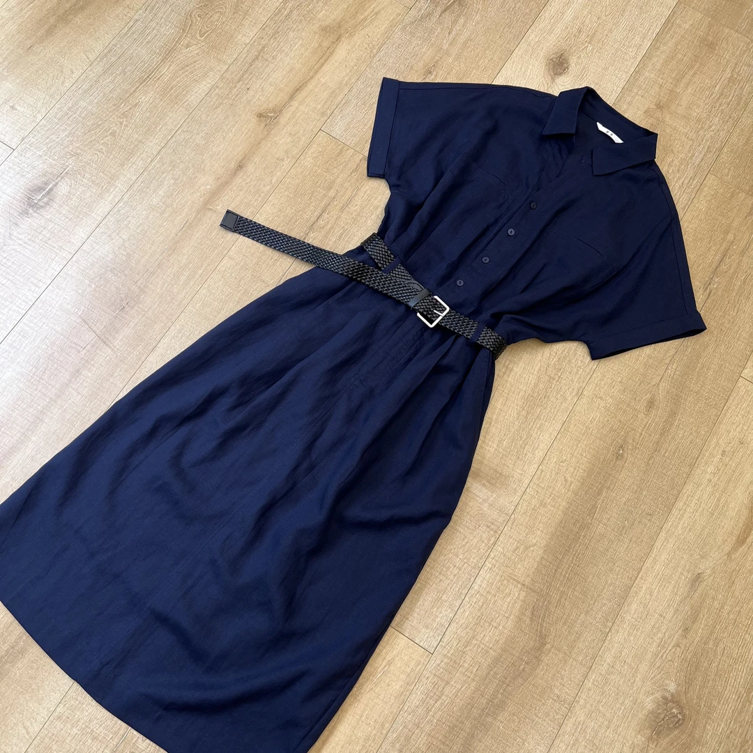 【高智派】重磅天丝亚麻 气质时尚短袖夏季翻领收腰连衣裙（配腰带）