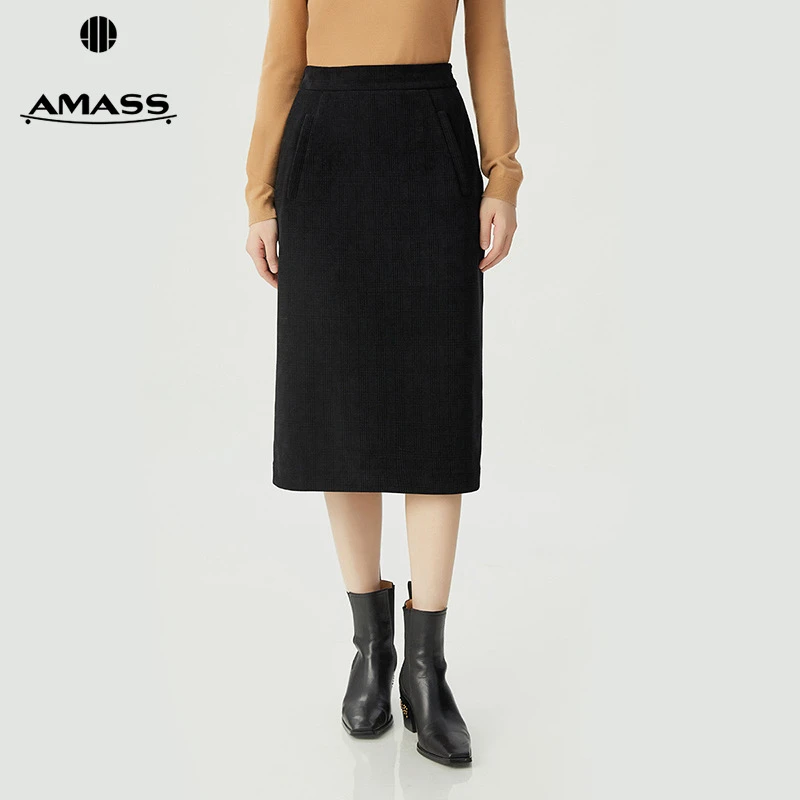 阿玛施AMASS女装新款美拉德风通勤质感百搭中长款加绒包裙5200365