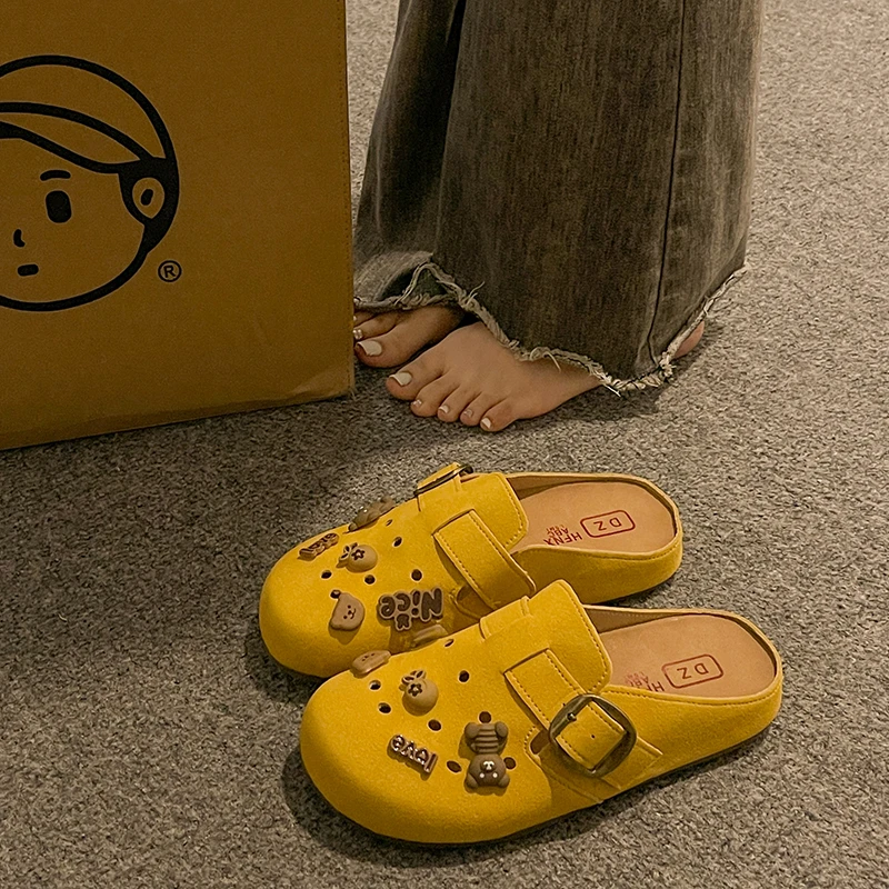 小众复古包头拖鞋女2025春季新款厚底半包勃肯鞋女外穿半拖洞洞鞋