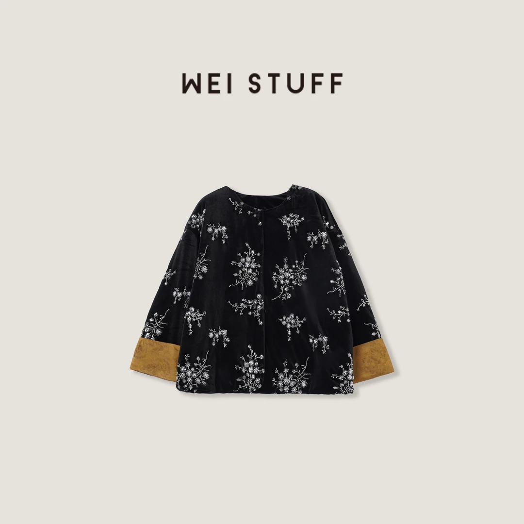 WEI STUFF “旧梦花影”新中式国风重工提花钉珠丝绒复古外套 8630