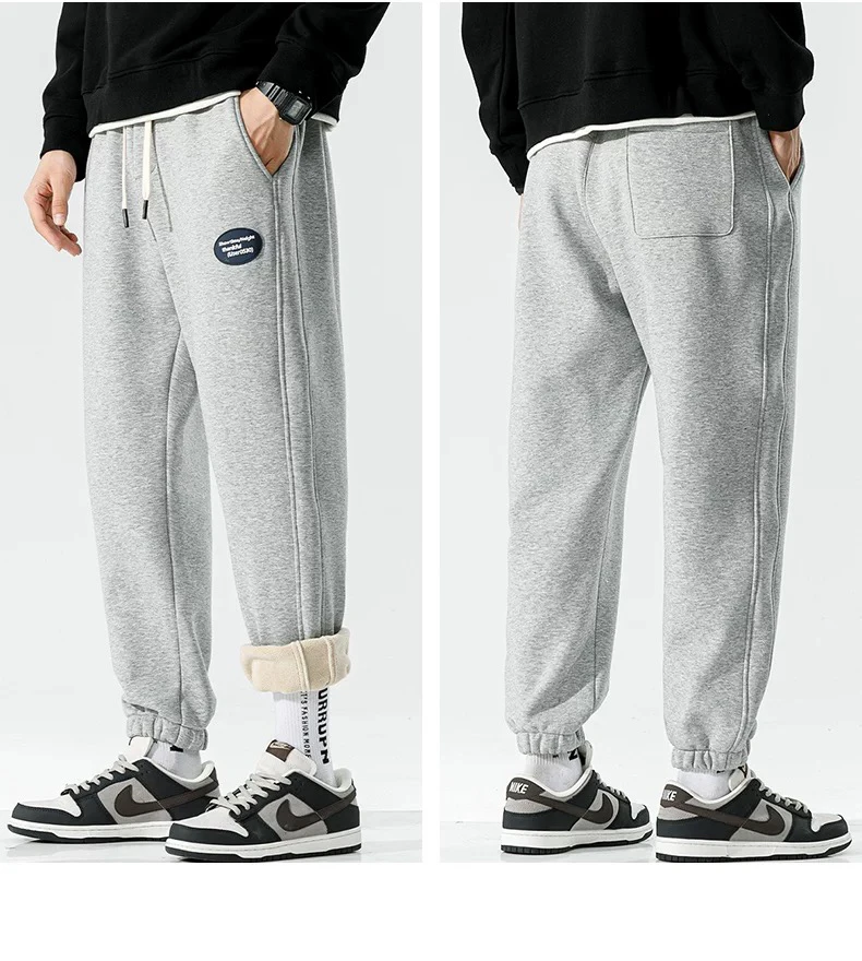 重磅奥利绒立体剪裁弹力加绒加厚男士束脚卫裤冬季保暖长裤1397