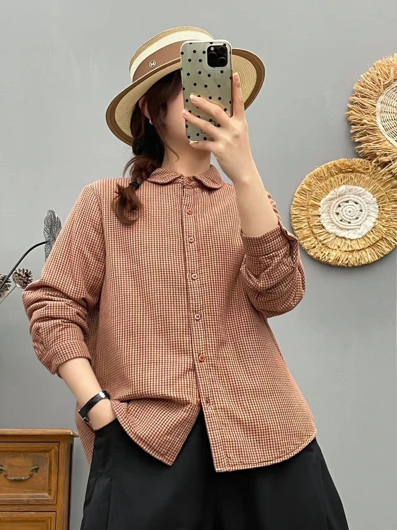 冬季夹棉格纹纯棉厚款保暖拼接时尚女士长袖复古格子衬衫棉衣棉服