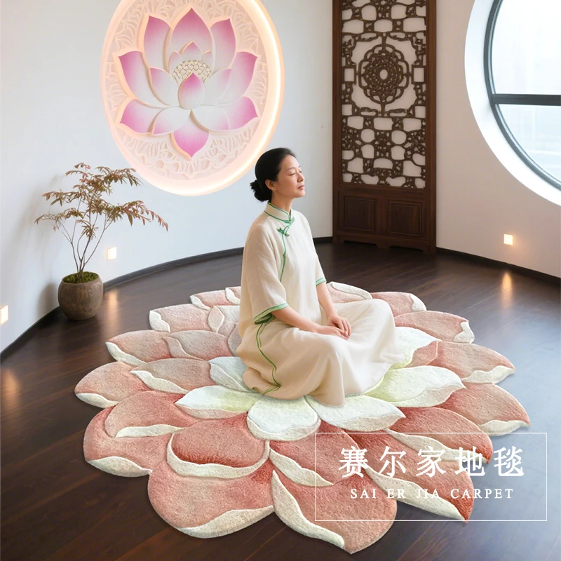 优雅荷花莲花地毯衣帽间不规则卧室轻奢防滑隔音地毯家用厚床边毯