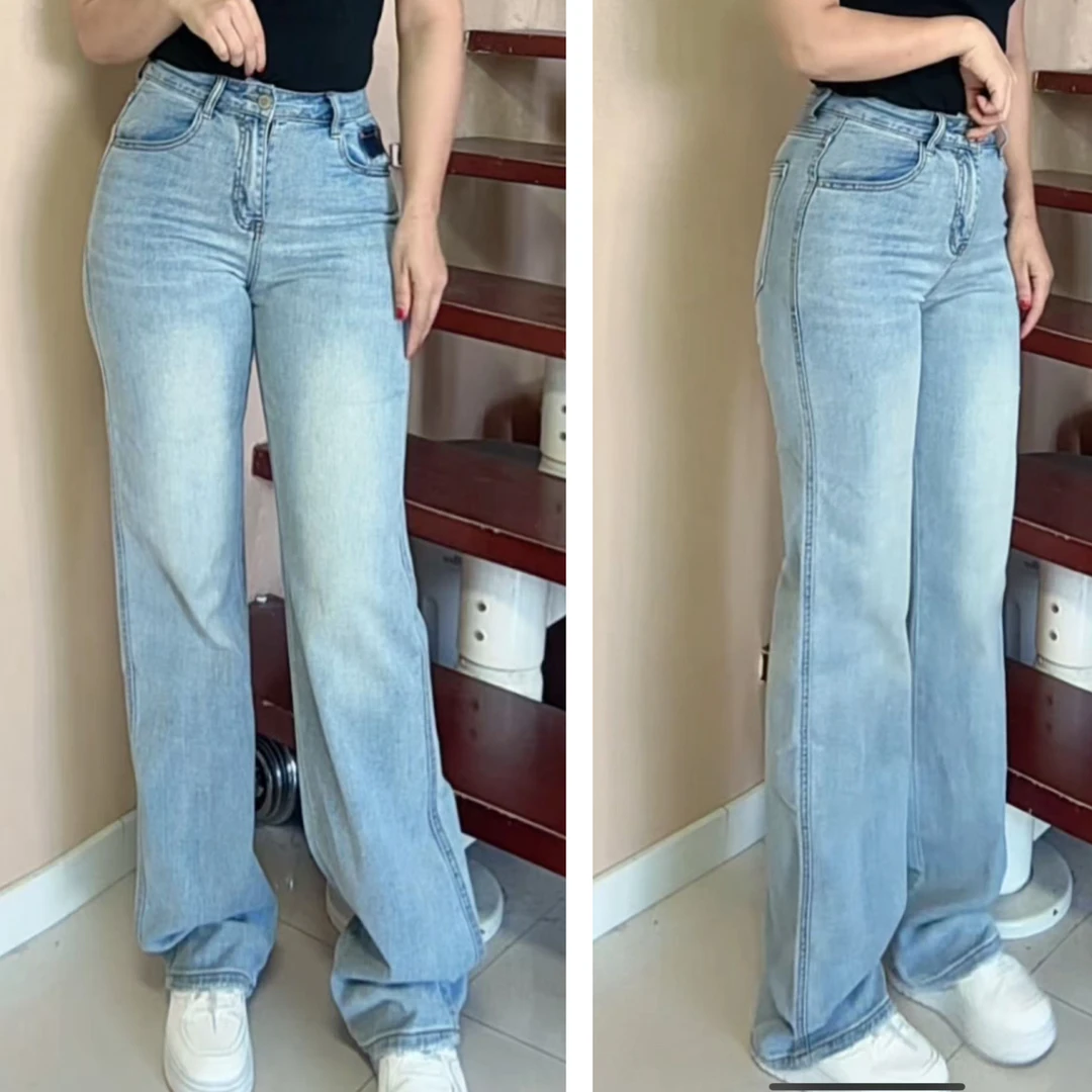9938高腰窄版阔腿牛仔裤女秋冬季显瘦显高宽松直筒潮流百搭