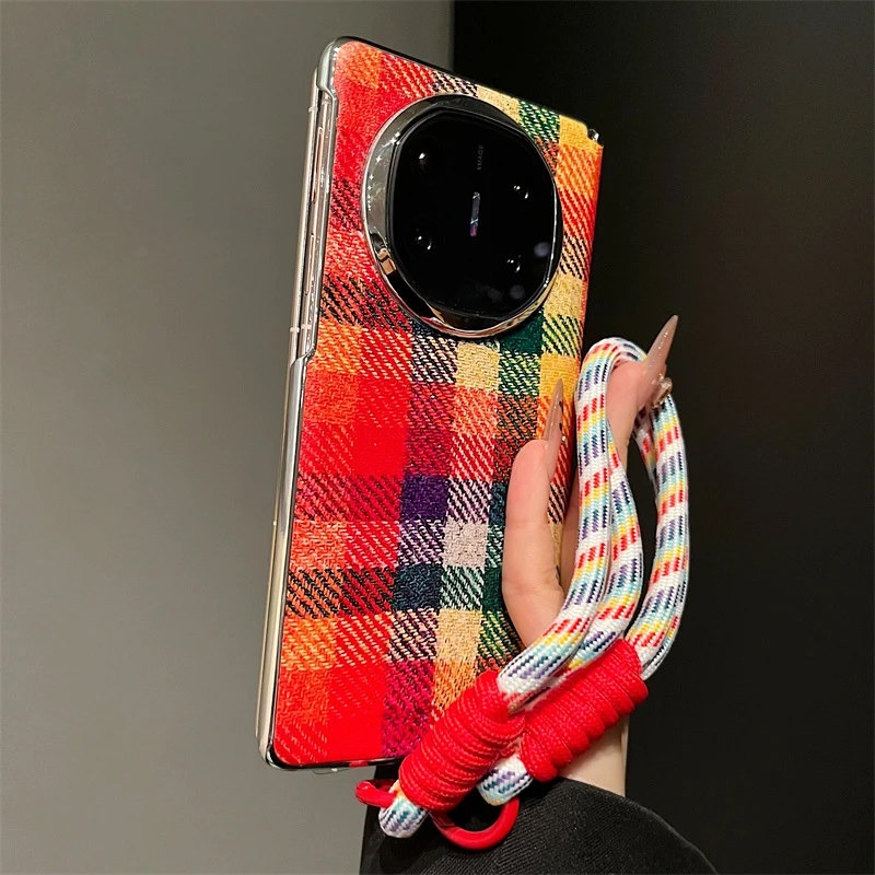 彩虹格子皮纹适用华为mateX6典藏版折叠屏手机壳新款MateX5高级感