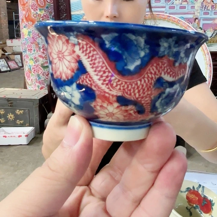 摆件景德镇高温陶瓷龙穿万花