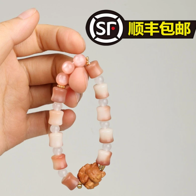 竹节粉菩提配小狐狸单圈手串MK297