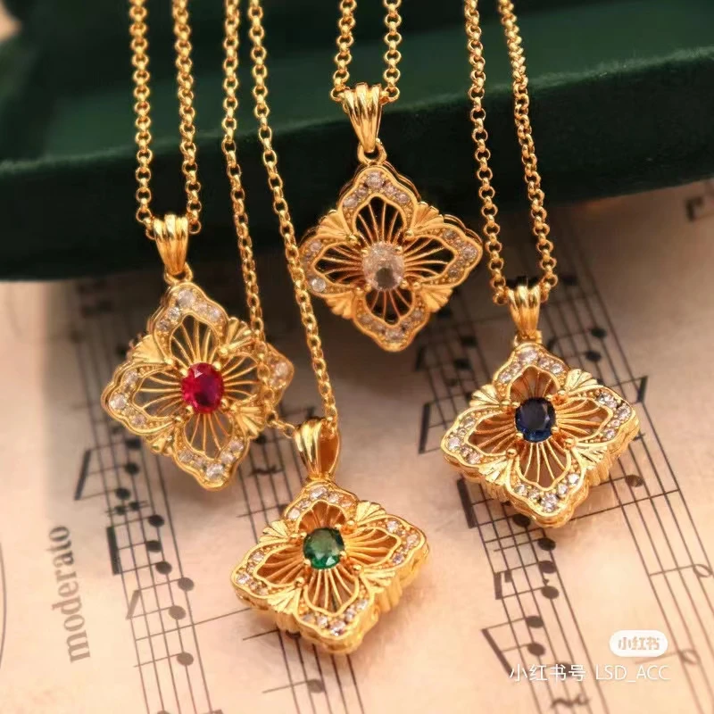 合金项链 时尚气质复古    【布布项连】轻奢镶嵌彩色精美