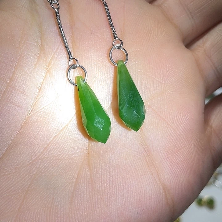 瑶***儿银S925镶嵌和田玉（糖玉）耳饰