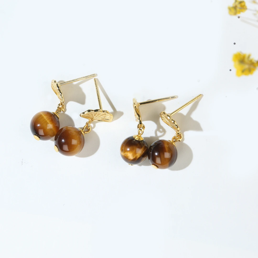 【麦子家族】虎晴石虎眼石耳钉S925银镶嵌多样性发一 D0878