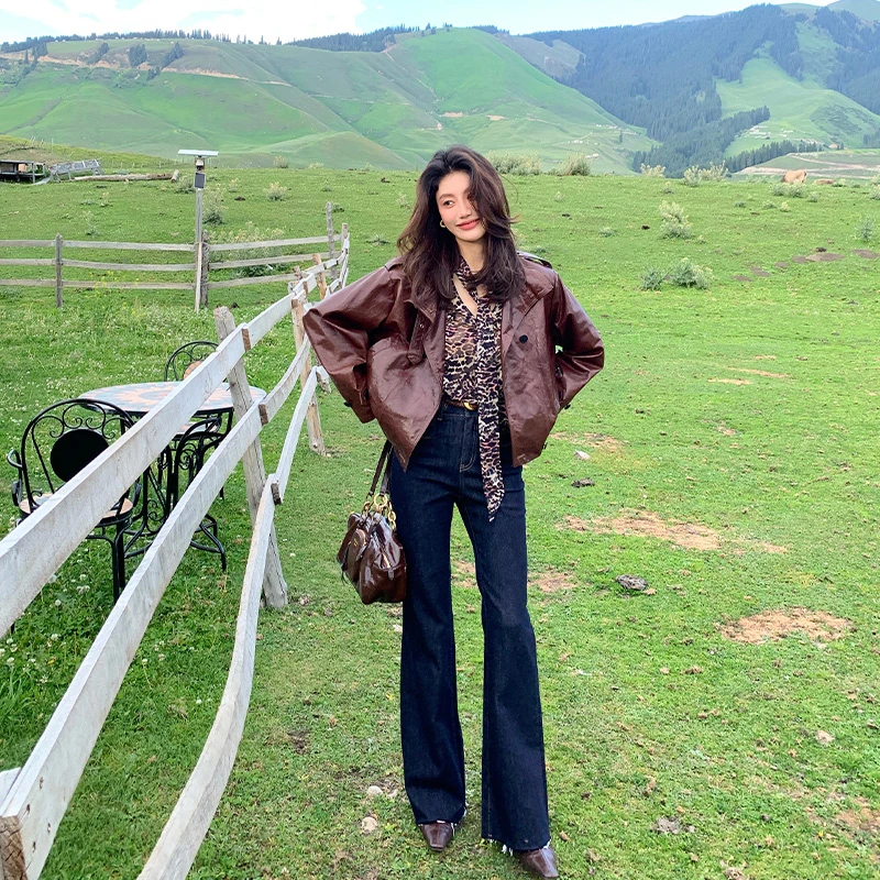 【ALONE SAVOR】龍喜儿 蓝调忆旧裤 微喇牛仔裤女高腰个性口袋Z703