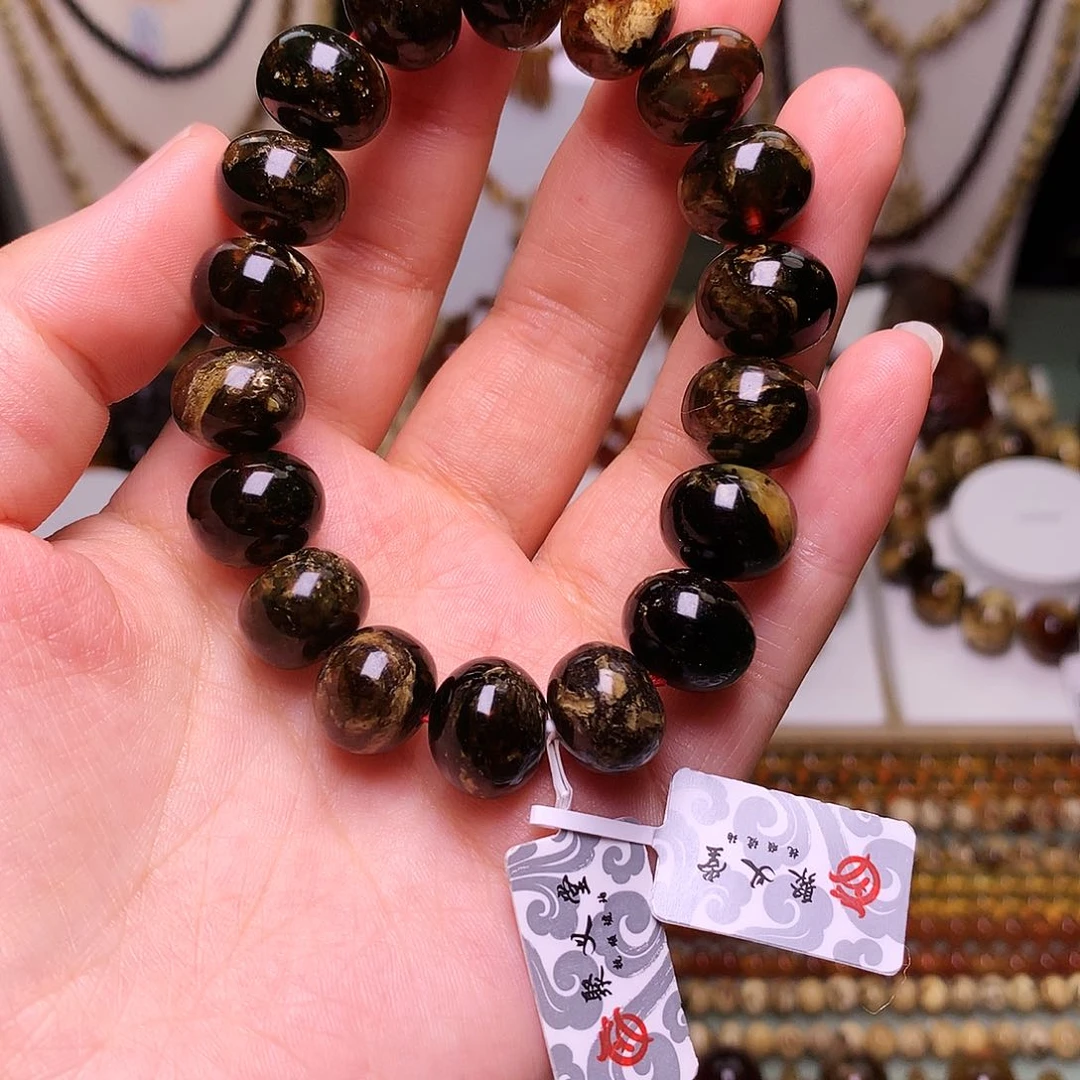 未镶嵌琥珀裸石13/黑花单圈