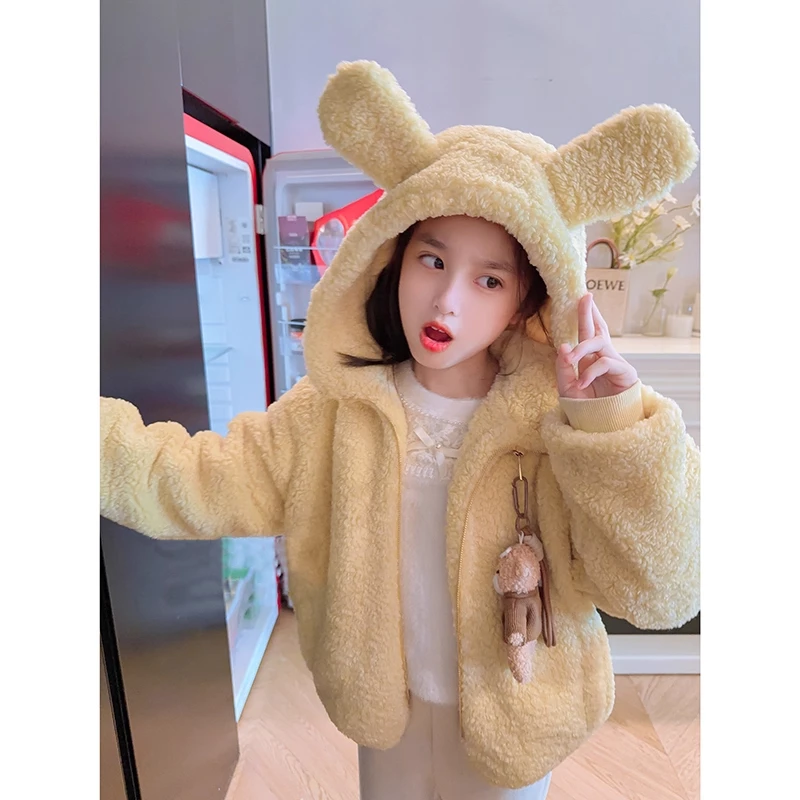 女童加绒外套秋冬款2025新款儿童冬季加厚羊羔绒毛毛衣服女孩冬装