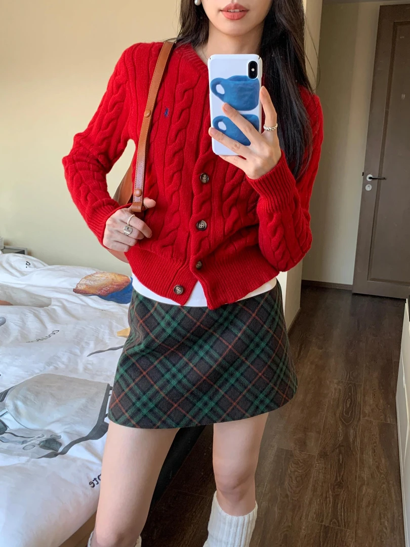 【yu欢专属】经典麻花羊绒纯色纽扣针织开衫女款