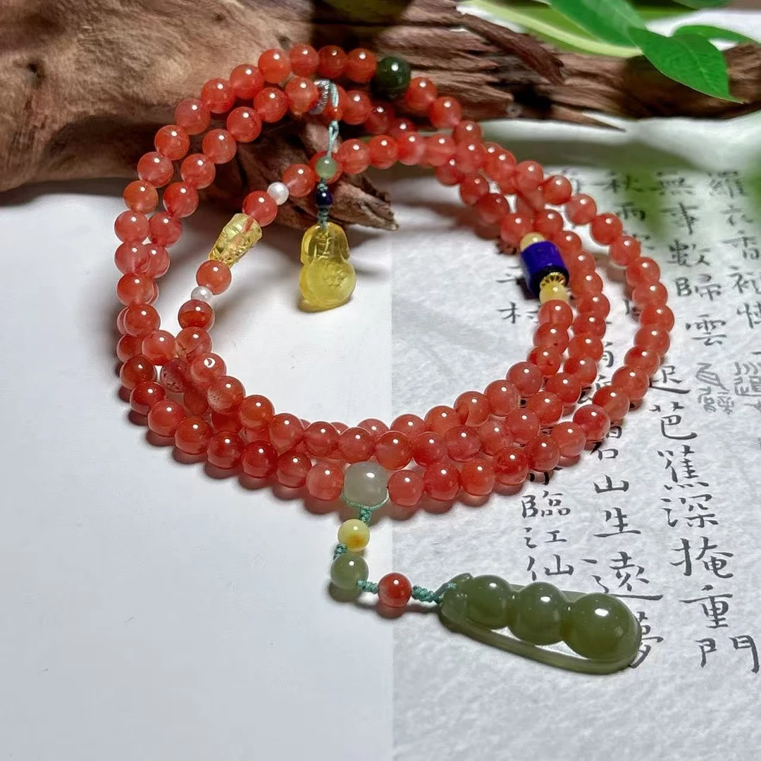 《铁头老猪》XYJ573天然南红设计款多圈手串约6mm多样性发其一