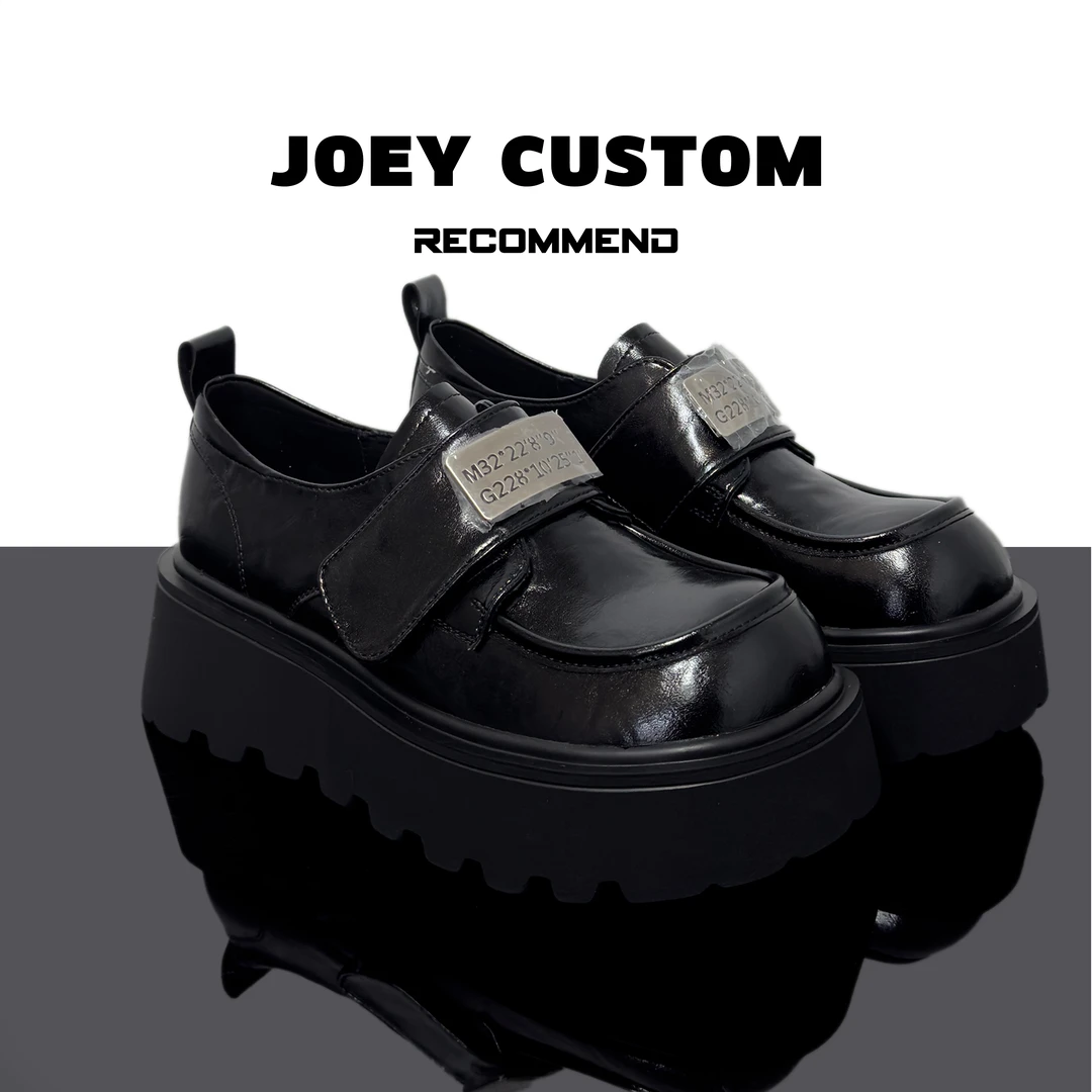 JOEY | 2025春季新款手抓纹真皮乐福鞋女黑色圆头小皮鞋 6160