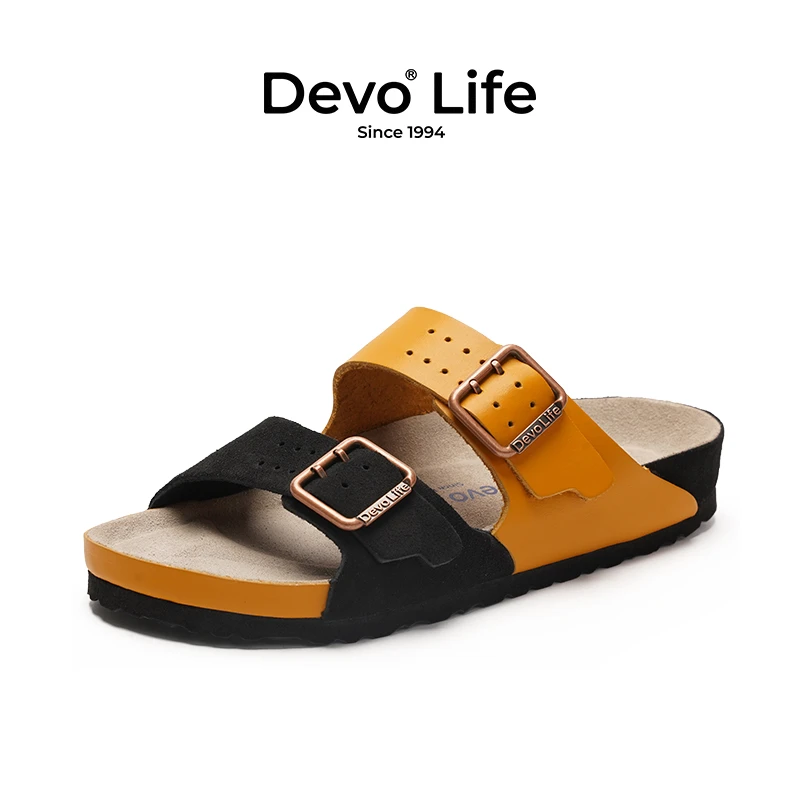 Devo/的沃勃肯鞋软木拖鞋休闲可爱拼色一字拖凉拖女鞋22004