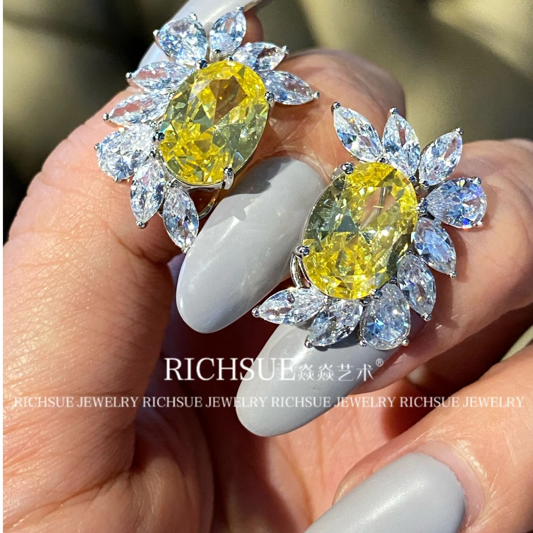 非金属合成锆石耳饰 RICHSUE 轻奢设计黄色耳环  s925银 晚宴百搭