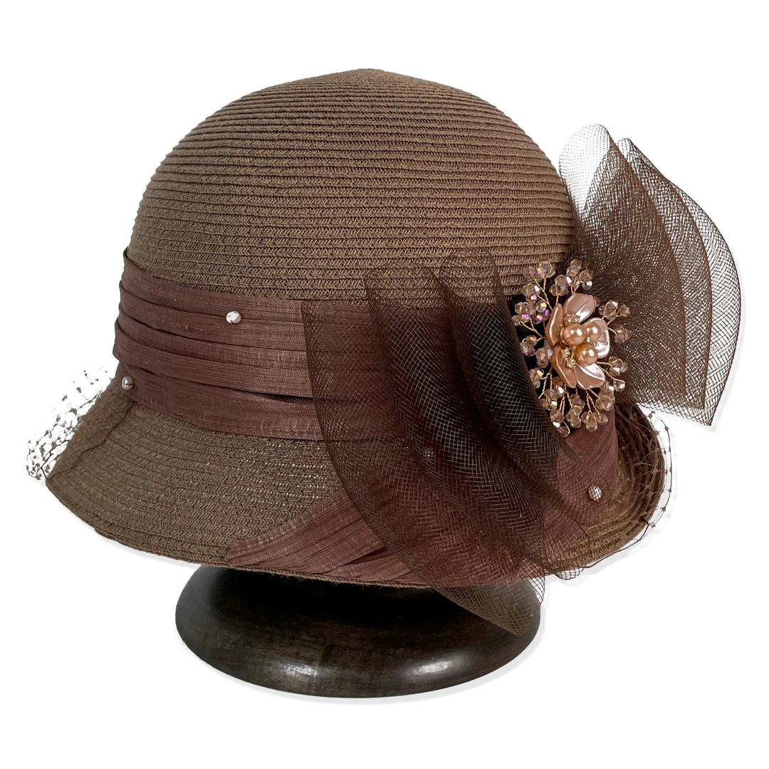 KELAODIKAIDA/夏季新款时尚百搭透气天丝麻网纱花朵休闲圆顶礼帽