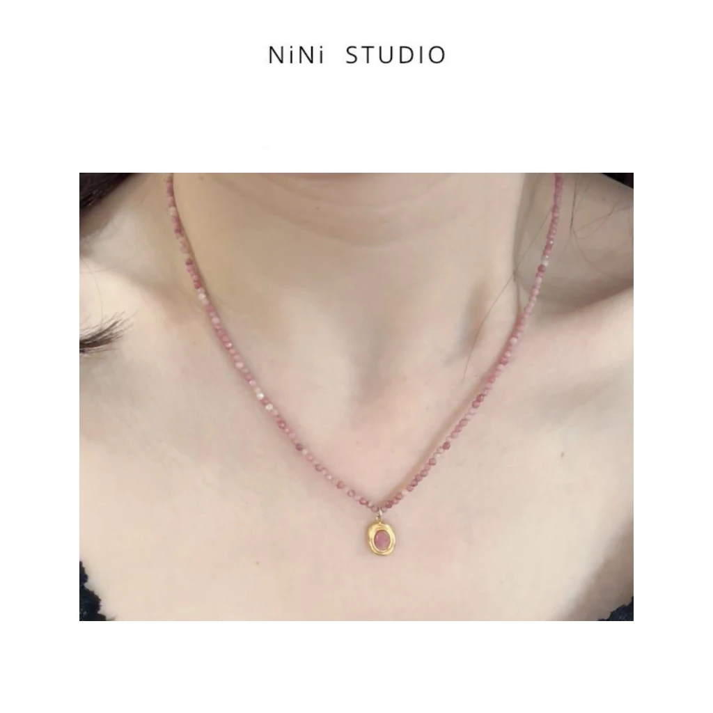 非金属涤纶项链  NiNi:精致粉色调手工项链～