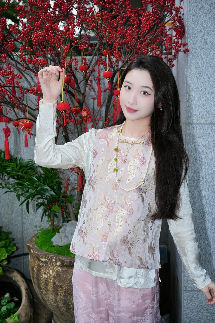 蓝大【晨枝】新中式圆领马甲7474