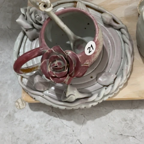 忽***歌碗手工手捏咖啡杯壶承