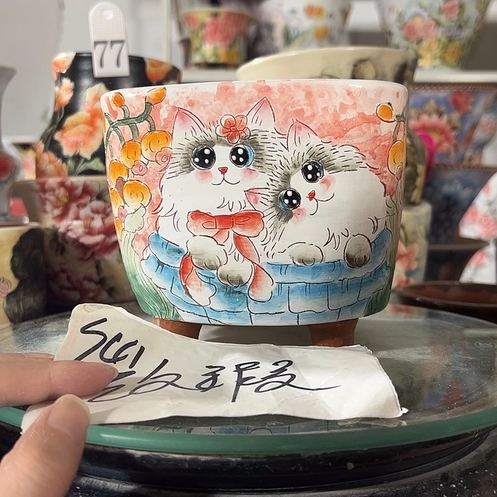 景德镇幸运花盆手绘韩式花盆