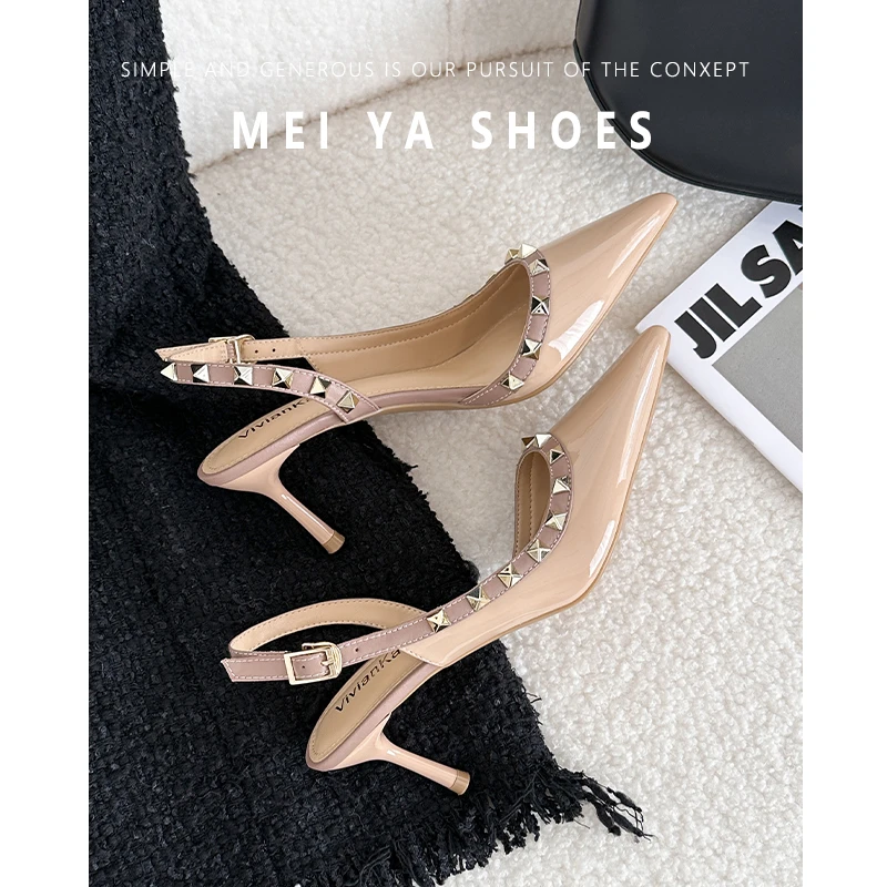 【断码清仓】铆钉高跟 裸粉6cm~性感不累脚高跟鞋2025新款夏季百搭