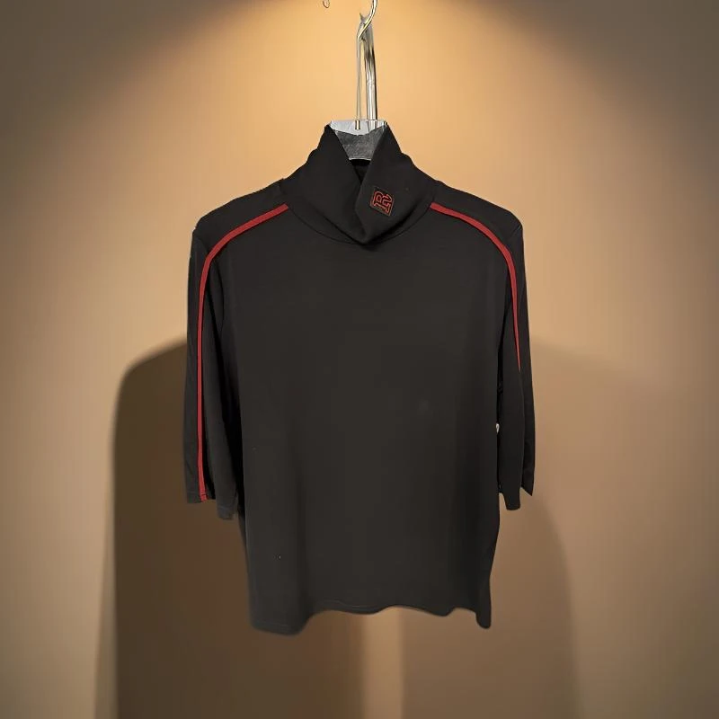 半高领有弹力纯色T恤条纹百搭打底衫立领套头休闲秋春季9036