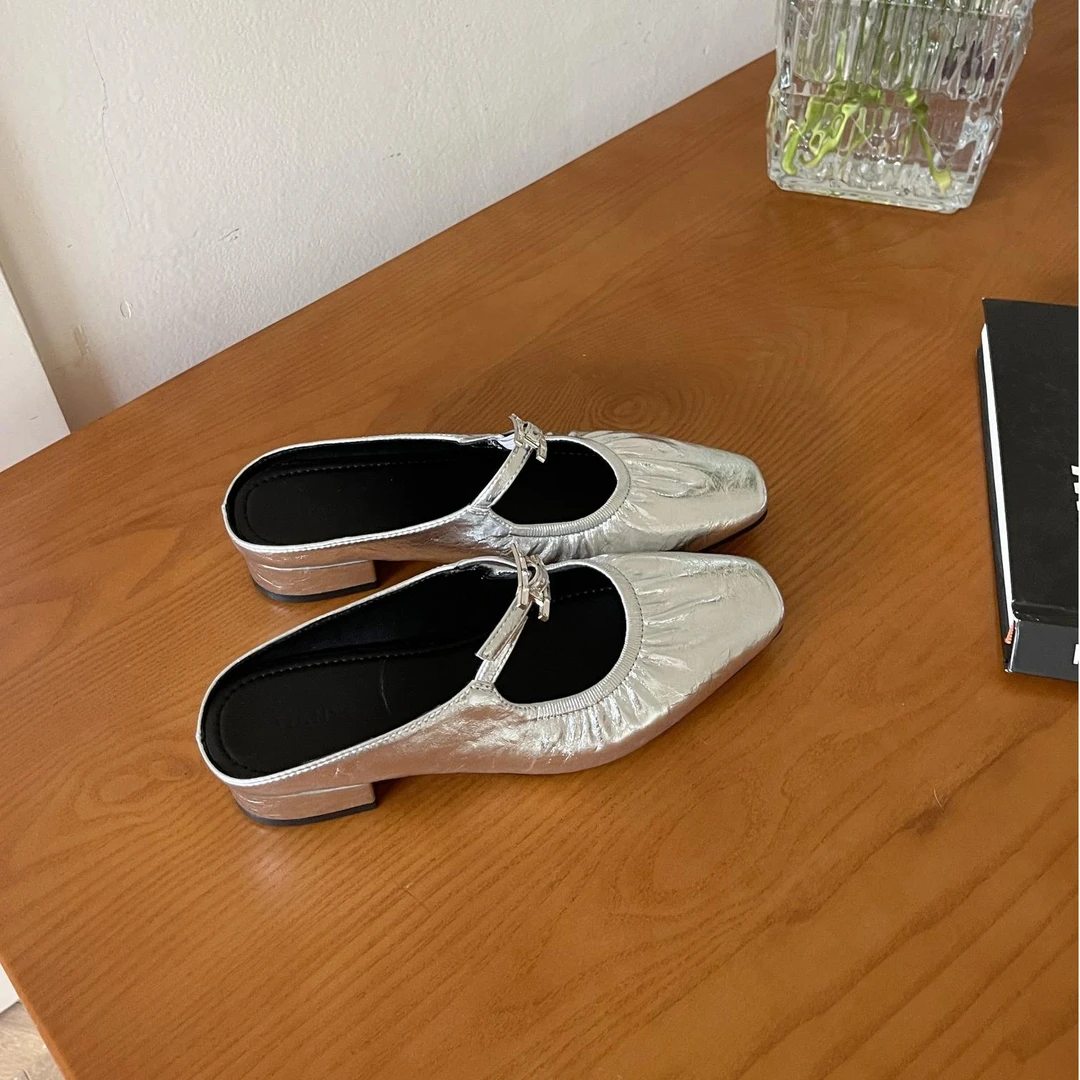 包头半拖鞋女2025春季新款法式复古凉拖气质软粗跟凉鞋C629-3