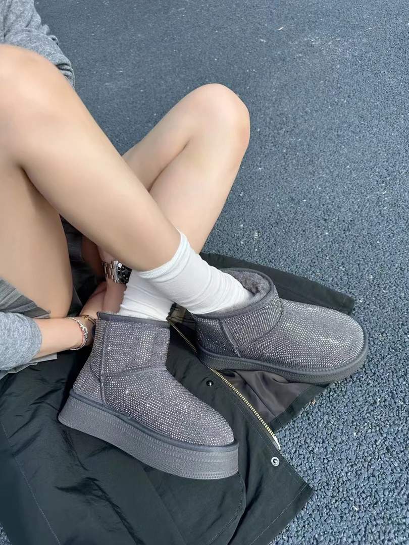 厚底L93满水钻雪地靴女靴2024新款冬季加绒套筒短靴棉靴
