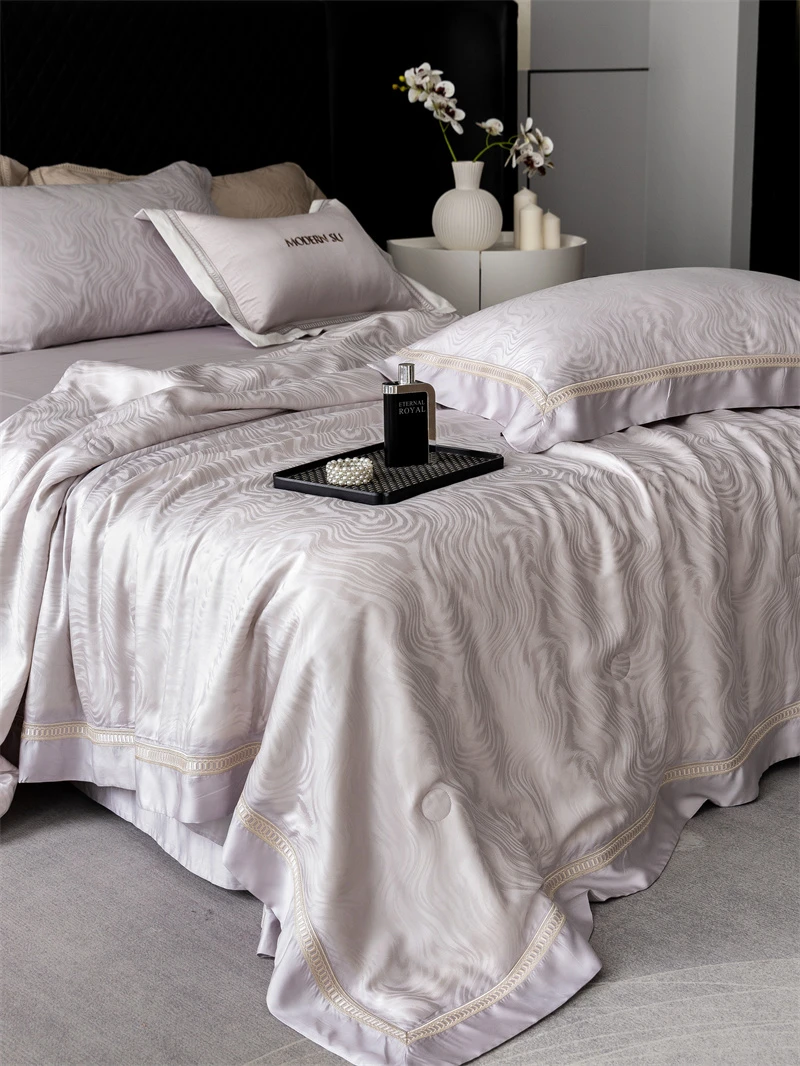 【波尔庄园】高端轻奢天丝提花桑蚕丝夏凉被床盖款四件套床上用品