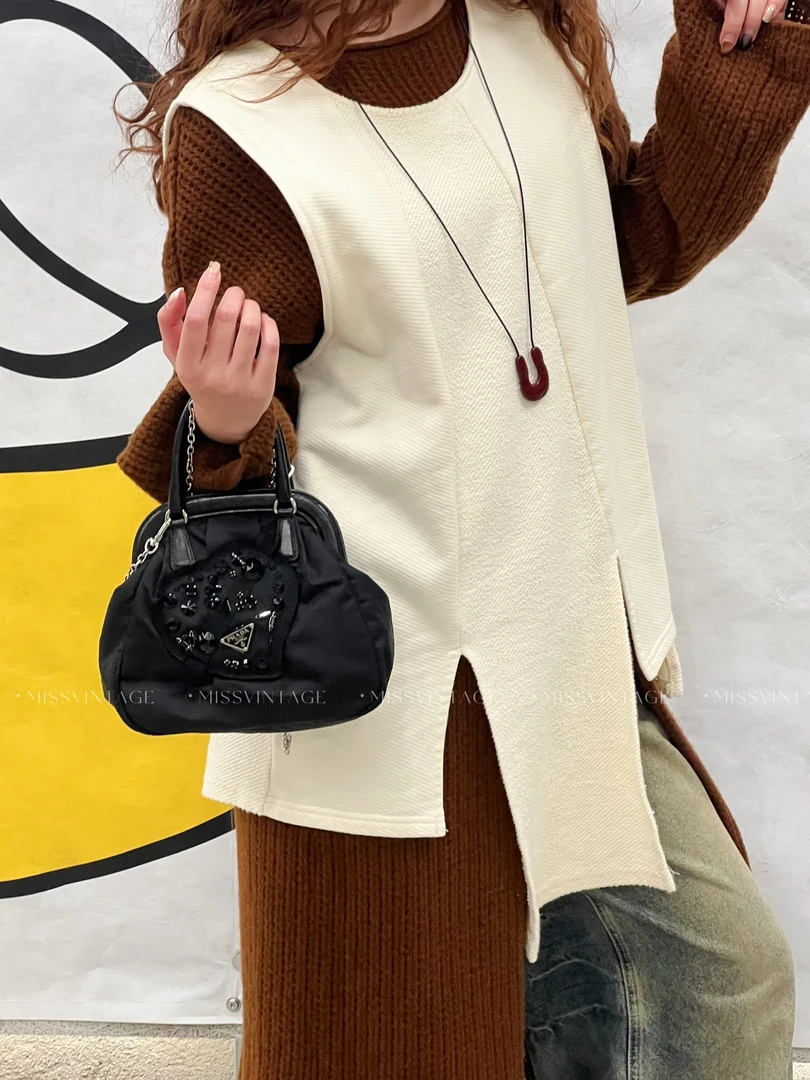 95新 Prada/普拉达 觅时/串珠爱心蛙口手提/113680