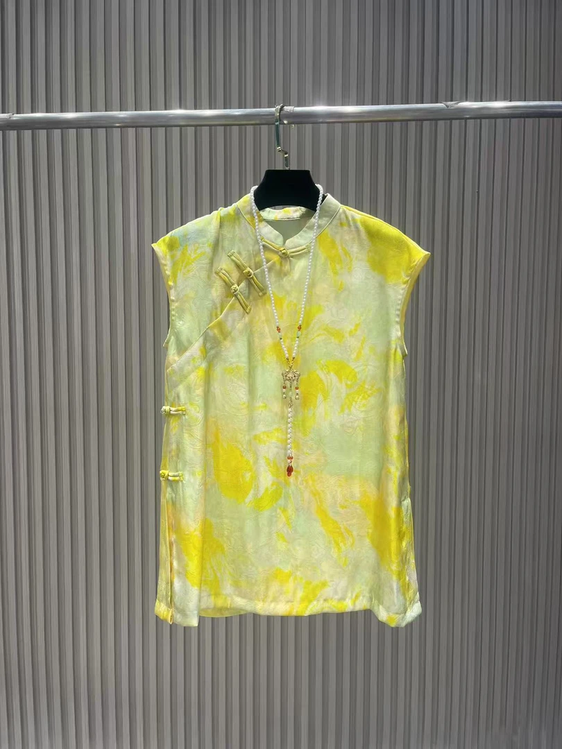 上衣马甲新中式复古无袖提花网红时尚盘扣上衣