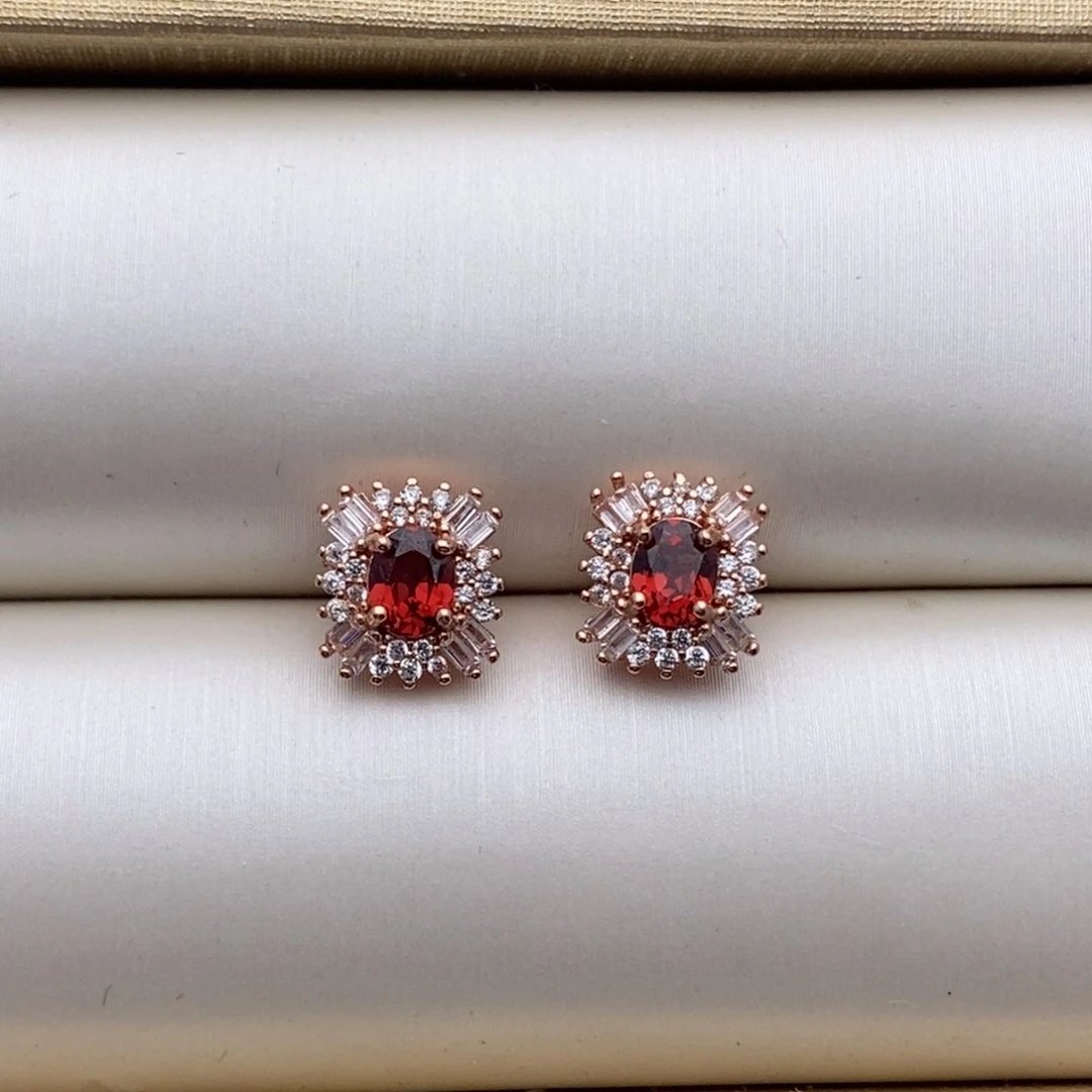 石榴石耳饰银S925镶嵌