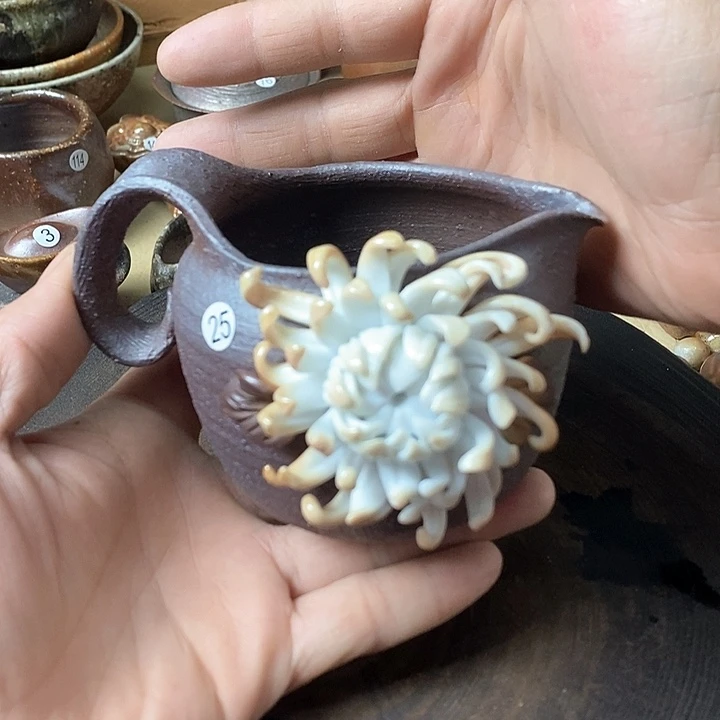 杯手工粗陶、柴烧茶器