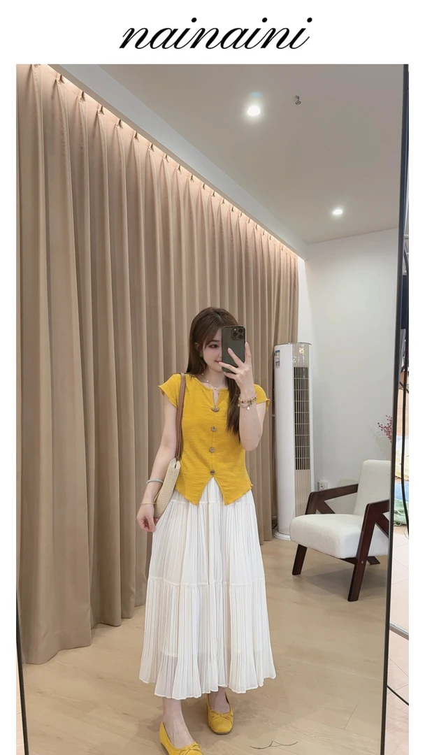 奈奈妮【春风时雨】半身裙女2025夏季新款高腰洋气时尚百搭8173