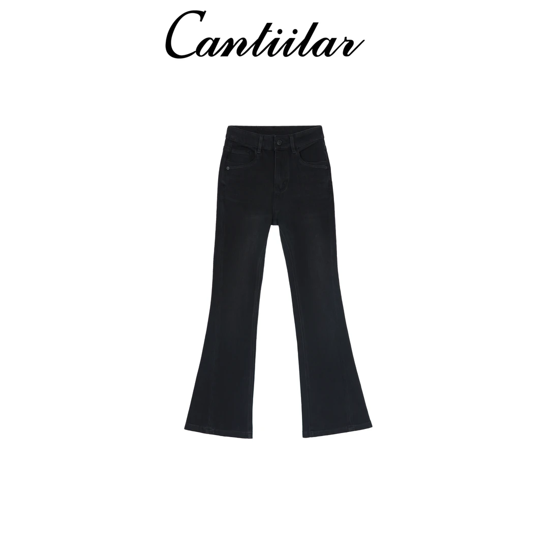CANTIILAR “女神裤”黑灰中高腰显瘦修身窄版微辣牛仔裤 K80062