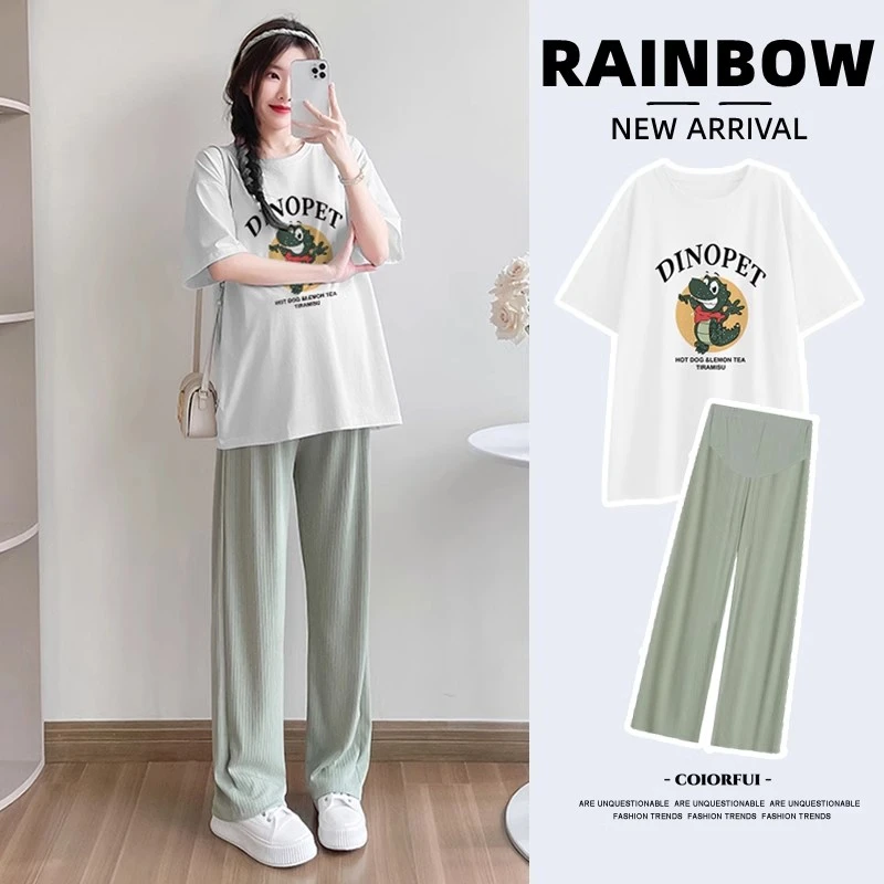 孕妇套装夏季薄款2025新款时尚洋气减龄夏款孕妈妈阔腿裤两件套女