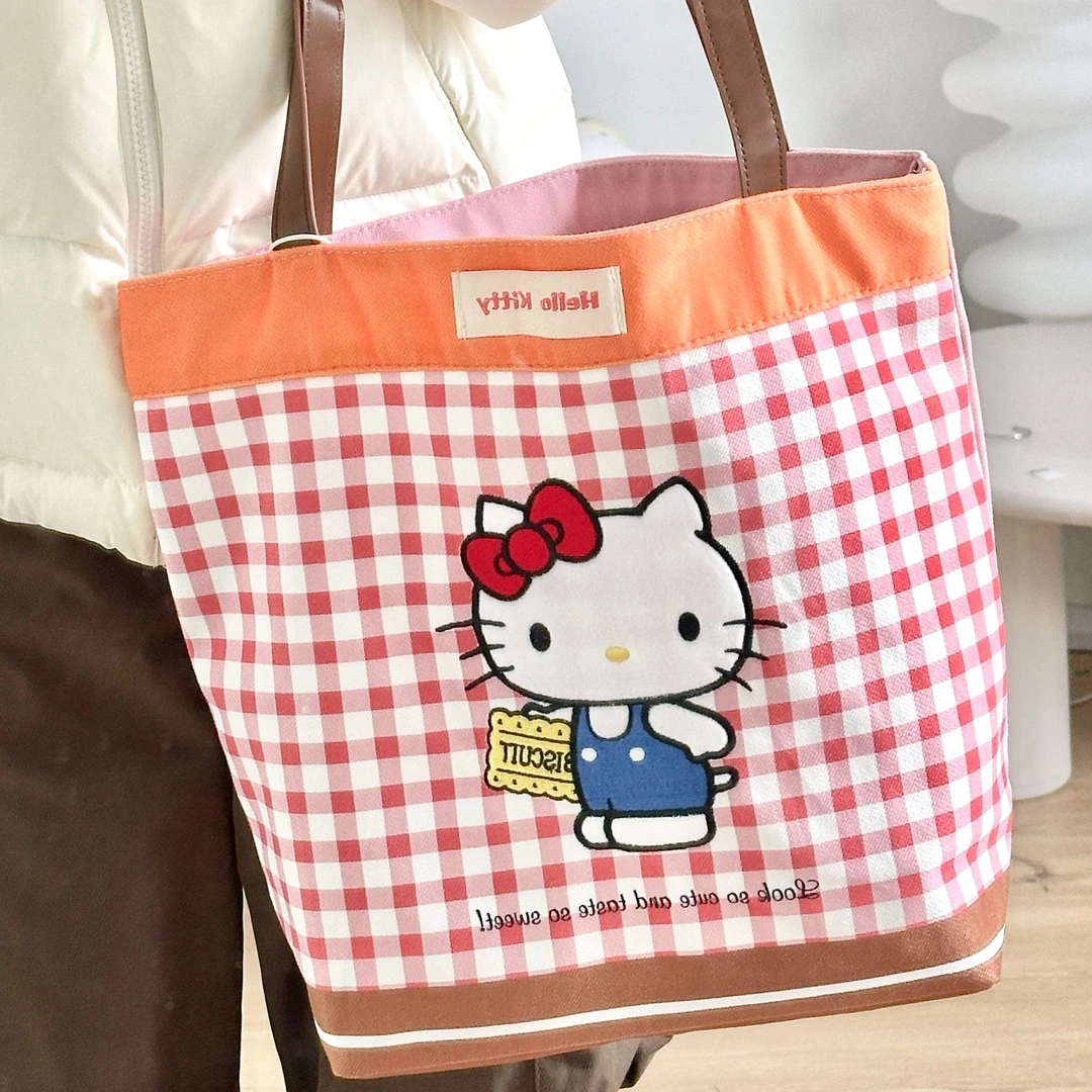 三丽鸥授权可爱单肩包托特凯蒂猫玉桂狗格纹女生通勤包