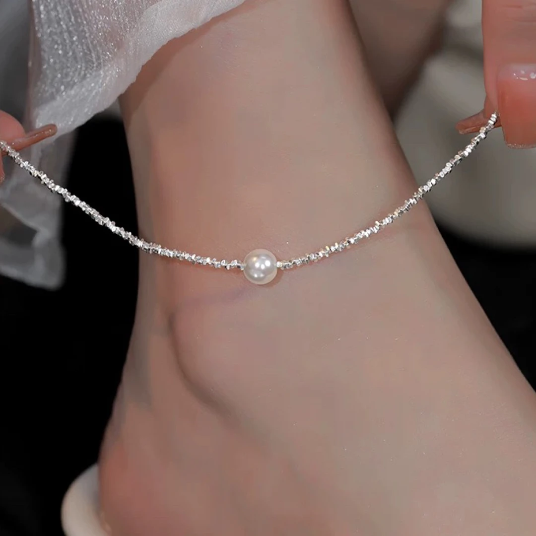 铜合金脚链 原创珍珠碎银珠珠脚链女款2025新款小众首饰轻奢感