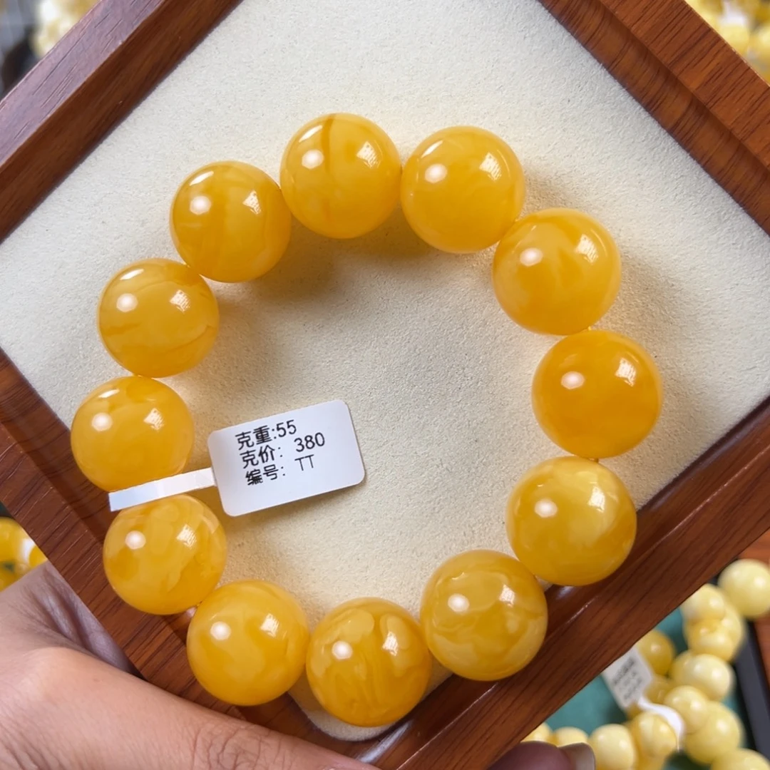 琥珀未镶嵌手链55g焦皮同料圆珠20mmTT