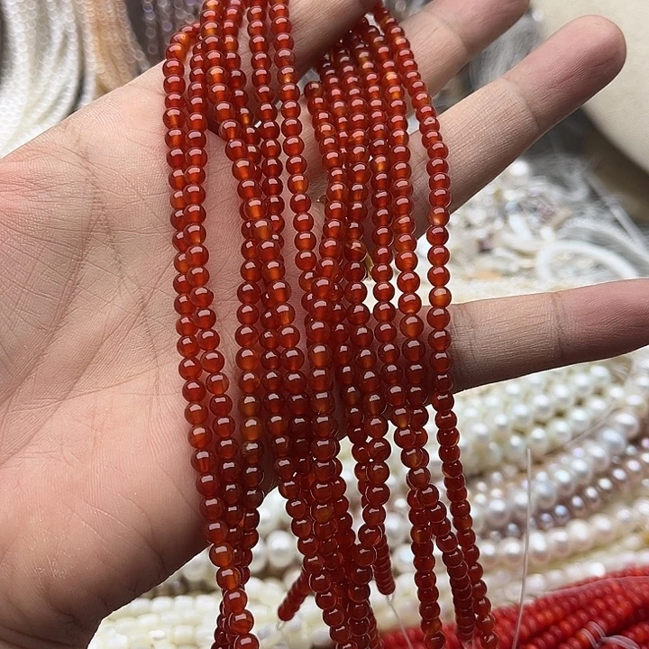 玛瑙/玉髓未镶嵌珠宝半成品一条4mm左右红玛瑙