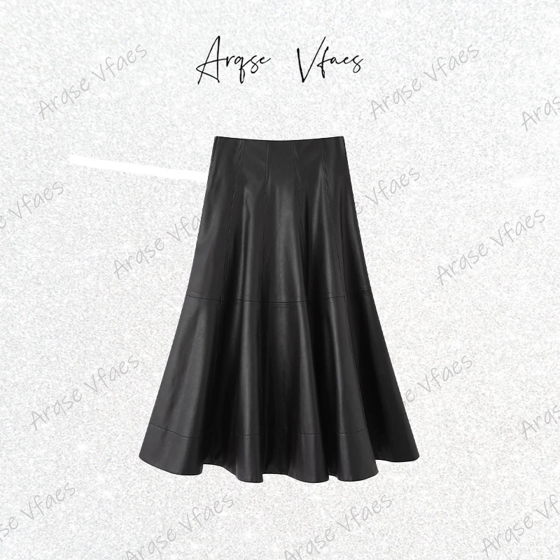 [ARQSEVFAES正品]2025秋冬高腰中长款PU半身裙女354117