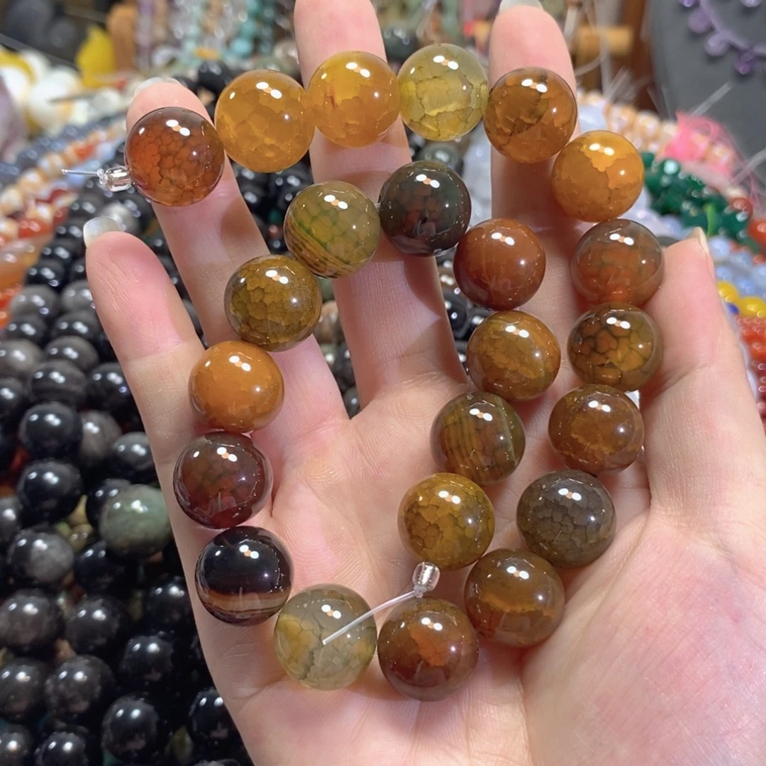 玛瑙/玉髓未镶嵌珠宝半成品龙鳞玛瑙一条卡16mm