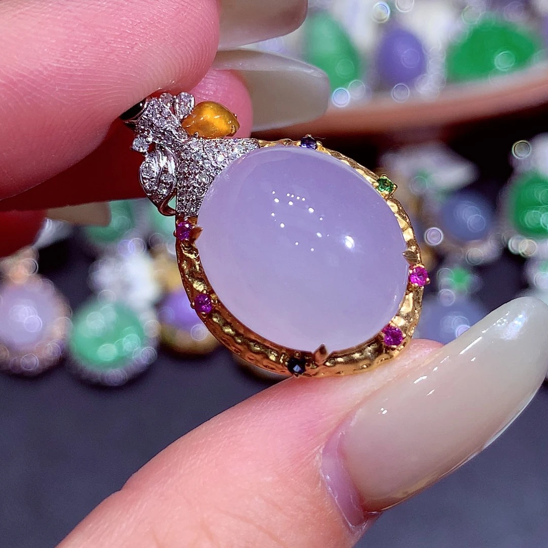 翡翠18K金镶嵌吊坠(不含链)