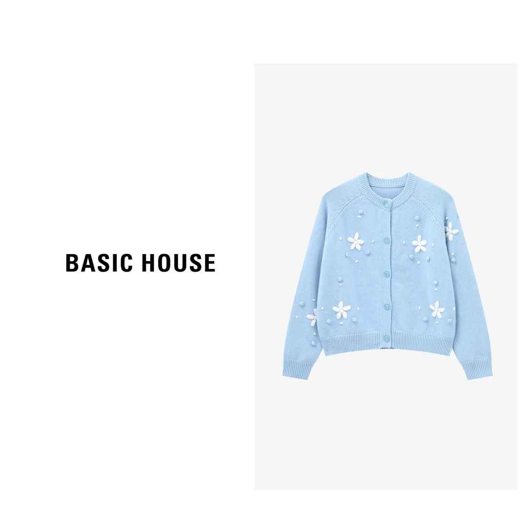 Basic House/百家好小香风气质牛仔蓝色针织轻奢毛衣-B0625B5GQZ2
