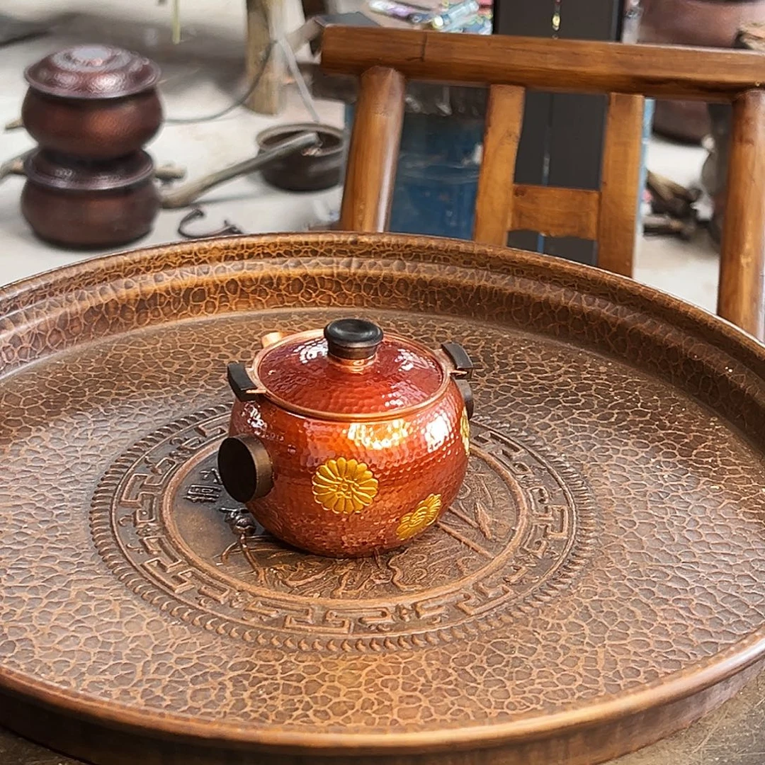 紫铜烤色太阳花快客壶350cc新品