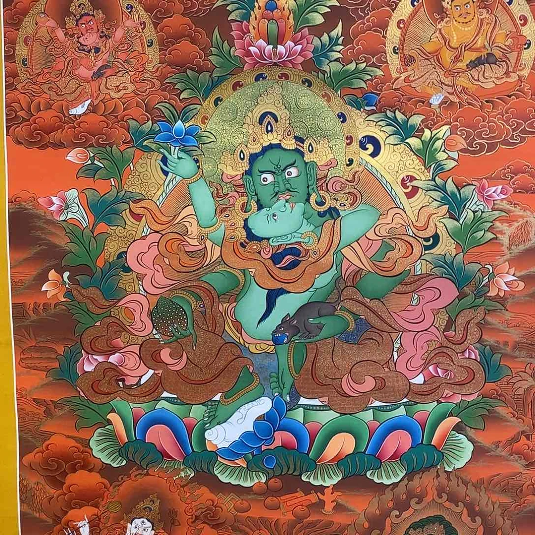 卷轴画拓纯手绘绿财唐卡75*50厘米左右